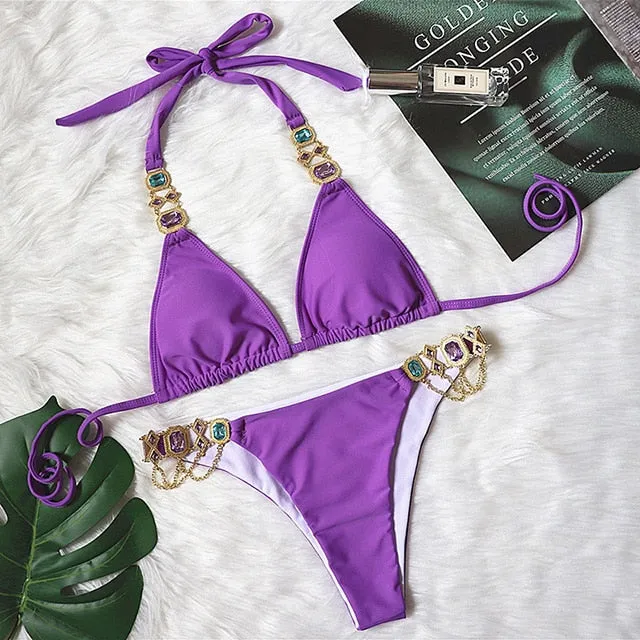 Kendall Rhinestone Detail Luxury Bikini Set