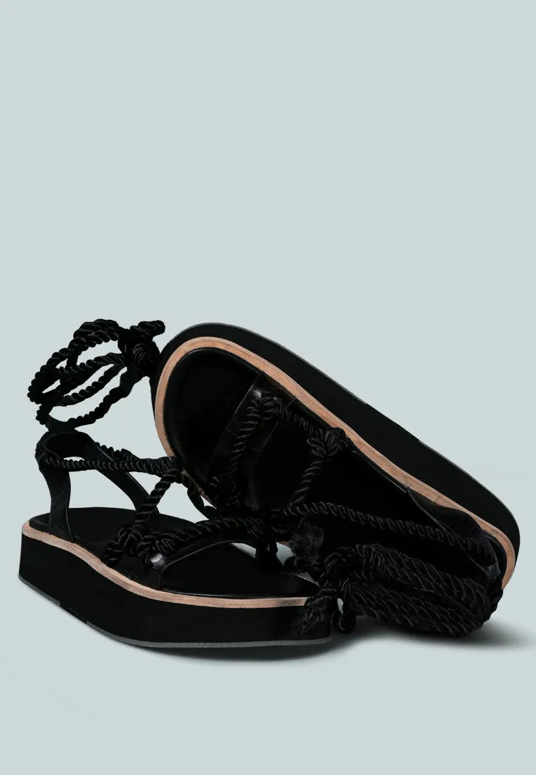 KENDALL Strings Platform Leather Sandal in Black