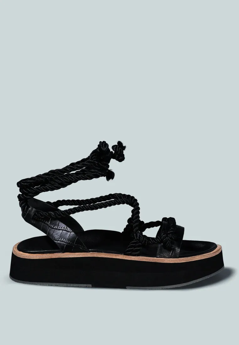 KENDALL Strings Platform Leather Sandal in Black