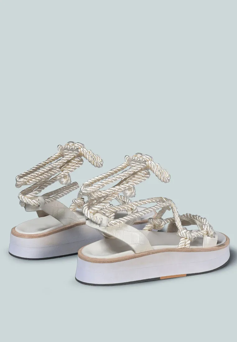 KENDALL Strings Platform Leather Sandal in White