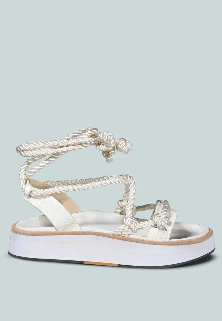 KENDALL Strings Platform Leather Sandal in White