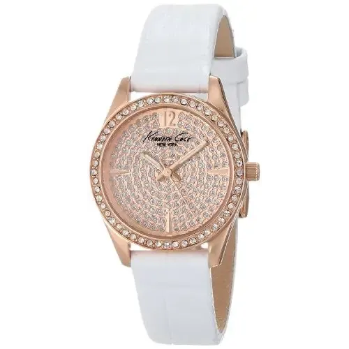 Kenneth Cole New York Women's KC2844 Classic Rose Gold Case Stone Dial Bezel White Strap Watch