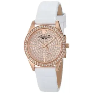 Kenneth Cole New York Women's KC2844 Classic Rose Gold Case Stone Dial Bezel White Strap Watch