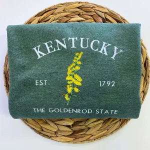 Kentucky State Sweatshirt or Hoodie, Embroidered Gift - Est. 1792 Goldenrod Flower