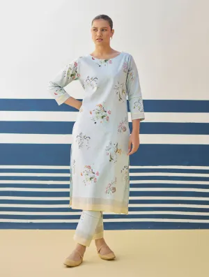 Kera Floral Hand-Embroidered Kurta - Sky