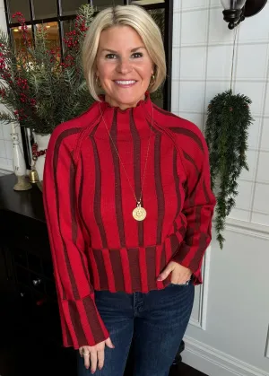 Kerisma Ronan Mock Sweater in Red & Chocolate