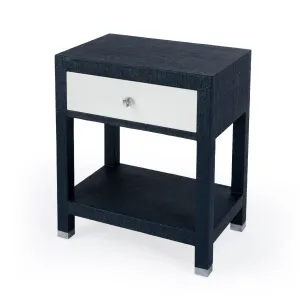 Keros 1 Drawer Raffia Nightstand in Navy and White  5611350