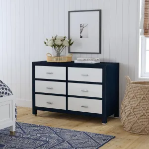 Keros 6 Drawer Raffia Double Dresser in Navy and White  5609350