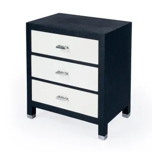 Keros Raffia  3 Drawer Nightstand in Navy and White  5610350