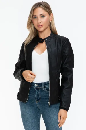 kesley Snobbish Faux Leather Biker Jacket with Side Zip Pockets