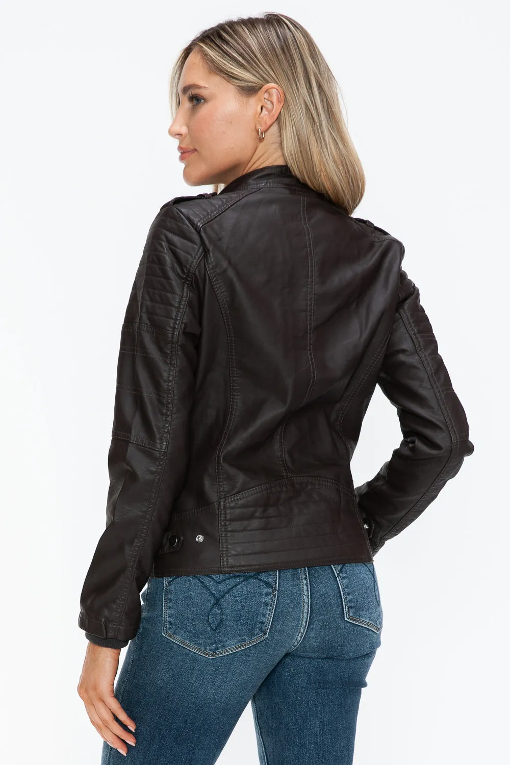 kesley Snobbish PU Leather Biker Jacket with Side Zip Pockets