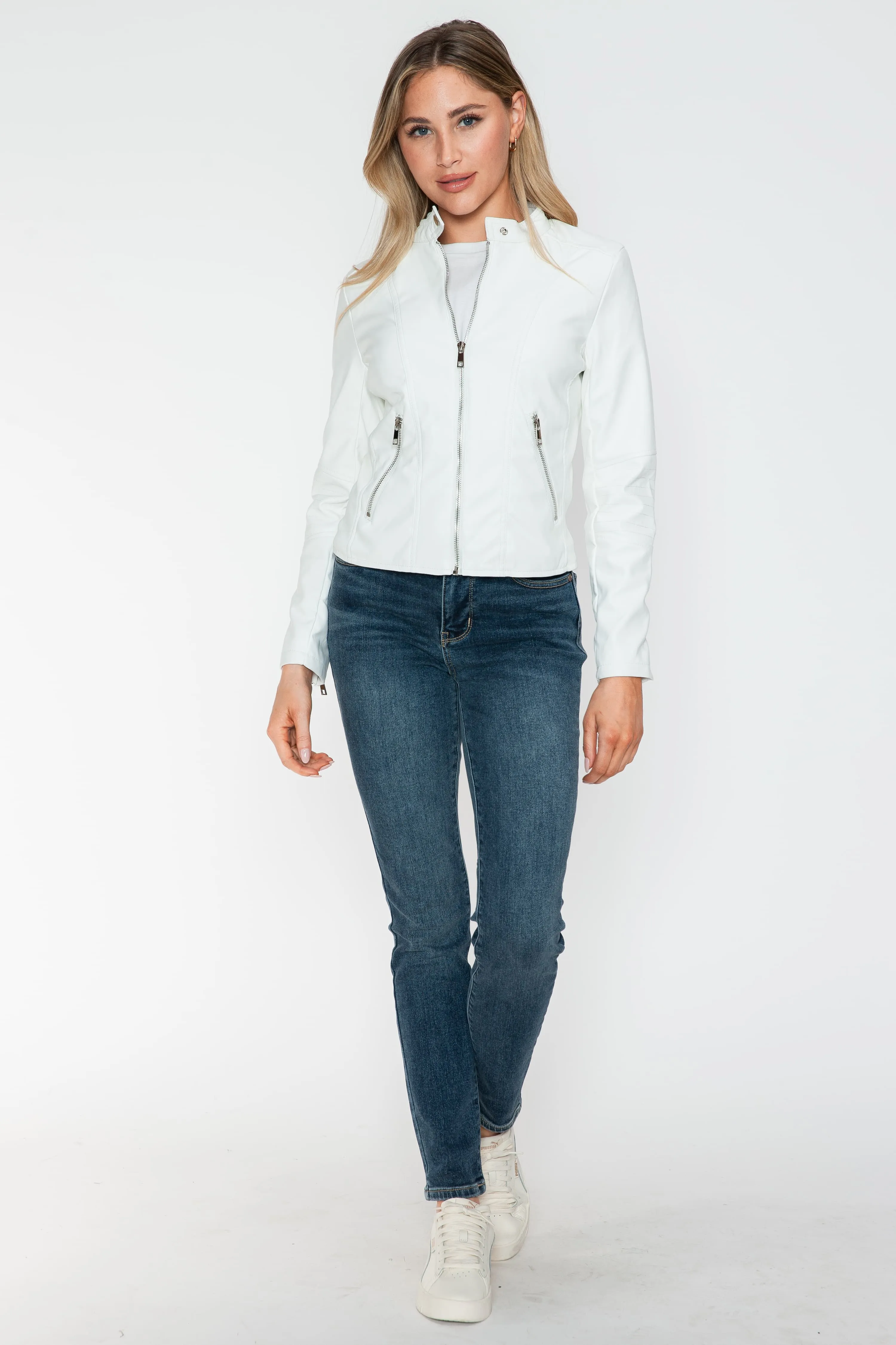 kesley Snobbish PU Leather Zip Up Jacket with Pockets