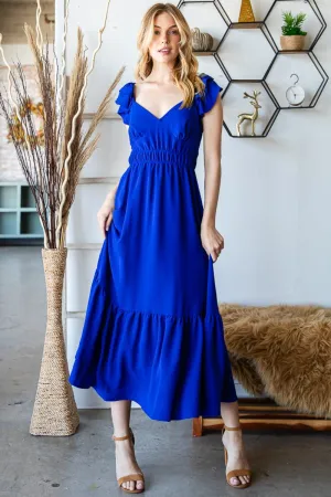 KESLEY Tie Back Sleeveless Ruffled Midi Dress