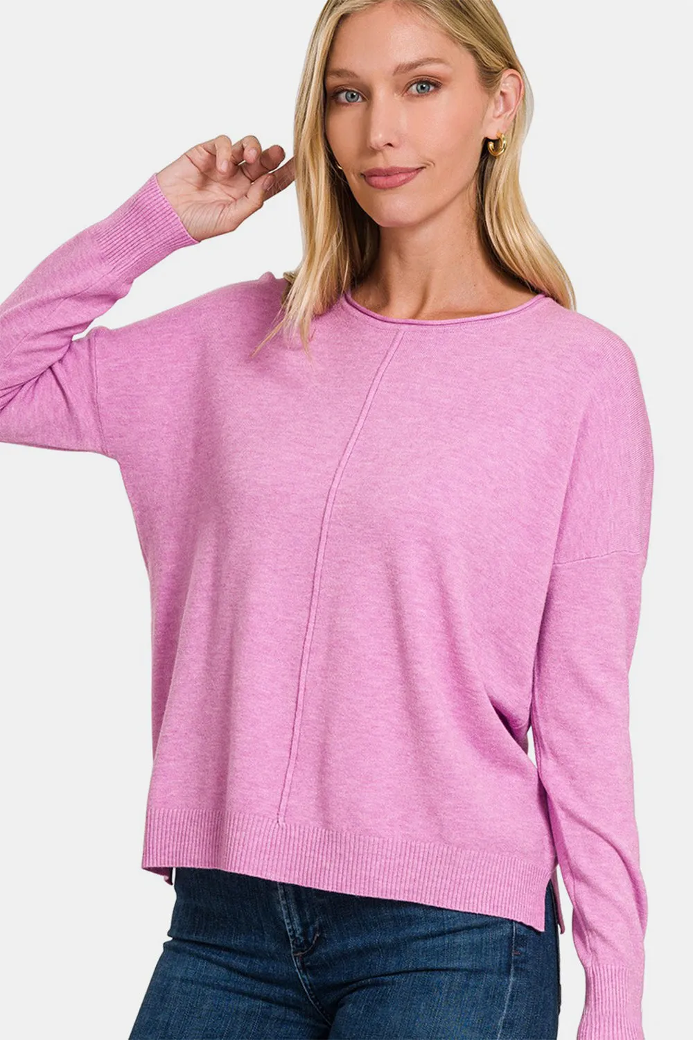 kesley Zenana Front Seam Round Neck Sweater