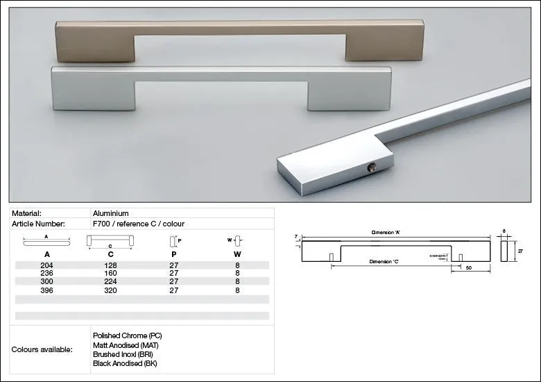 KETHY F700 CABINET SYDNEY HANDLE 160MM