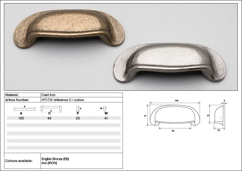 KETHY HT173 CABINET HAMPTON SHELL HANDLE 100MM