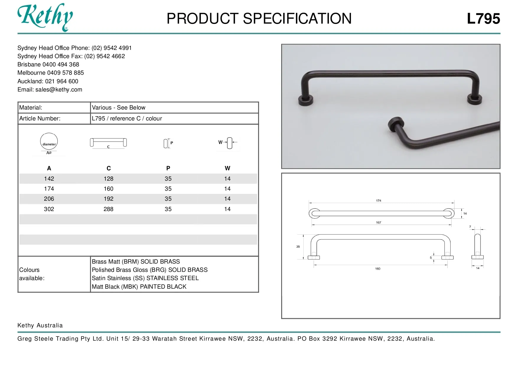 KETHY L795 CABINET LOUNGE HANDLE 288MM