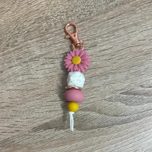 Keyring - Daisy Bright Pink with Floral