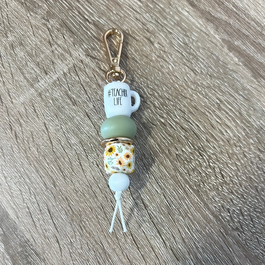 Keyring - #Teacher Life - Cup Green with Sunflowers