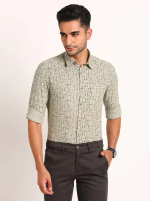 Khadi Grey Printed Slim Fit Full Sleeve Casual Shirt