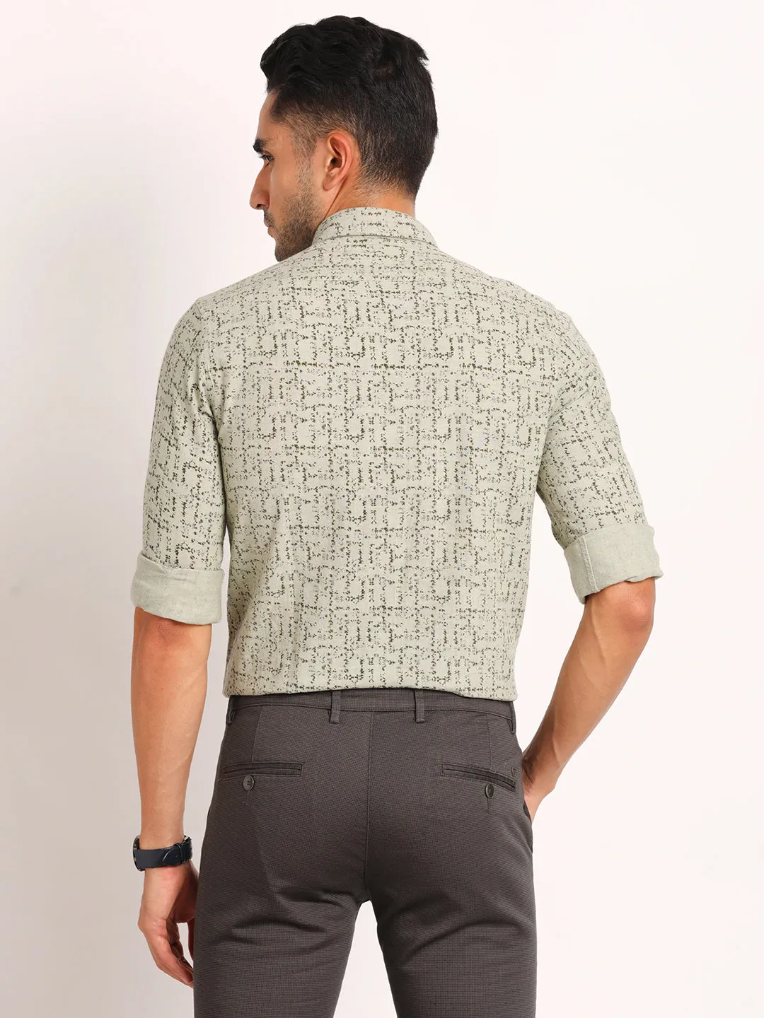 Khadi Grey Printed Slim Fit Full Sleeve Casual Shirt