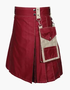 KHAKI AND MAROON UTILITY KILT