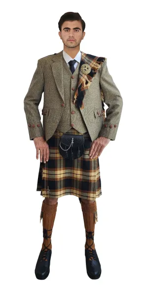 Khaki Argyll Kilt Outfit With Rose Ancient Tartan Kilt