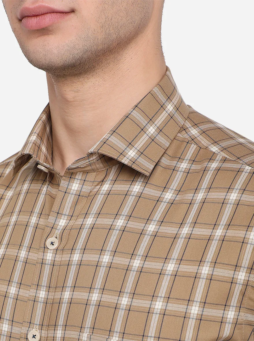 Khaki Checked Slim Fit Formal Shirt | JadeBlue