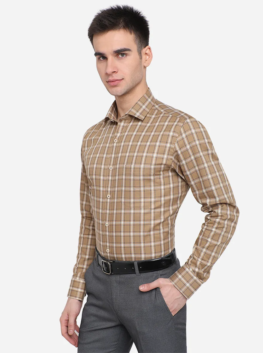 Khaki Checked Slim Fit Formal Shirt | JadeBlue