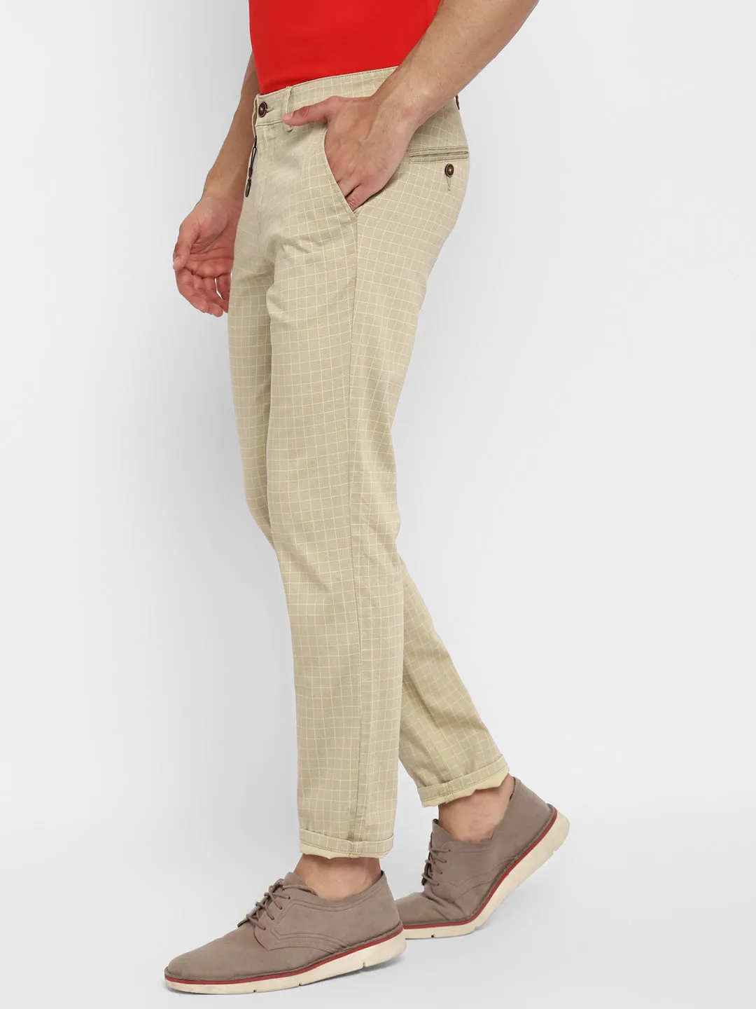 Khaki Checked Ultra Slim Fit Trouser