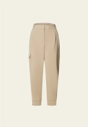 Khaki Cropped Calf Length Trousers