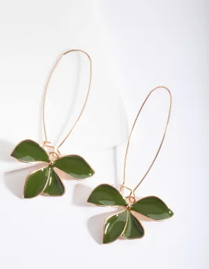 Khaki Enamel Flower Fish Hook Earrings