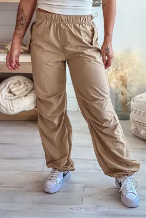 Khaki Loose Fit Parachute Pants