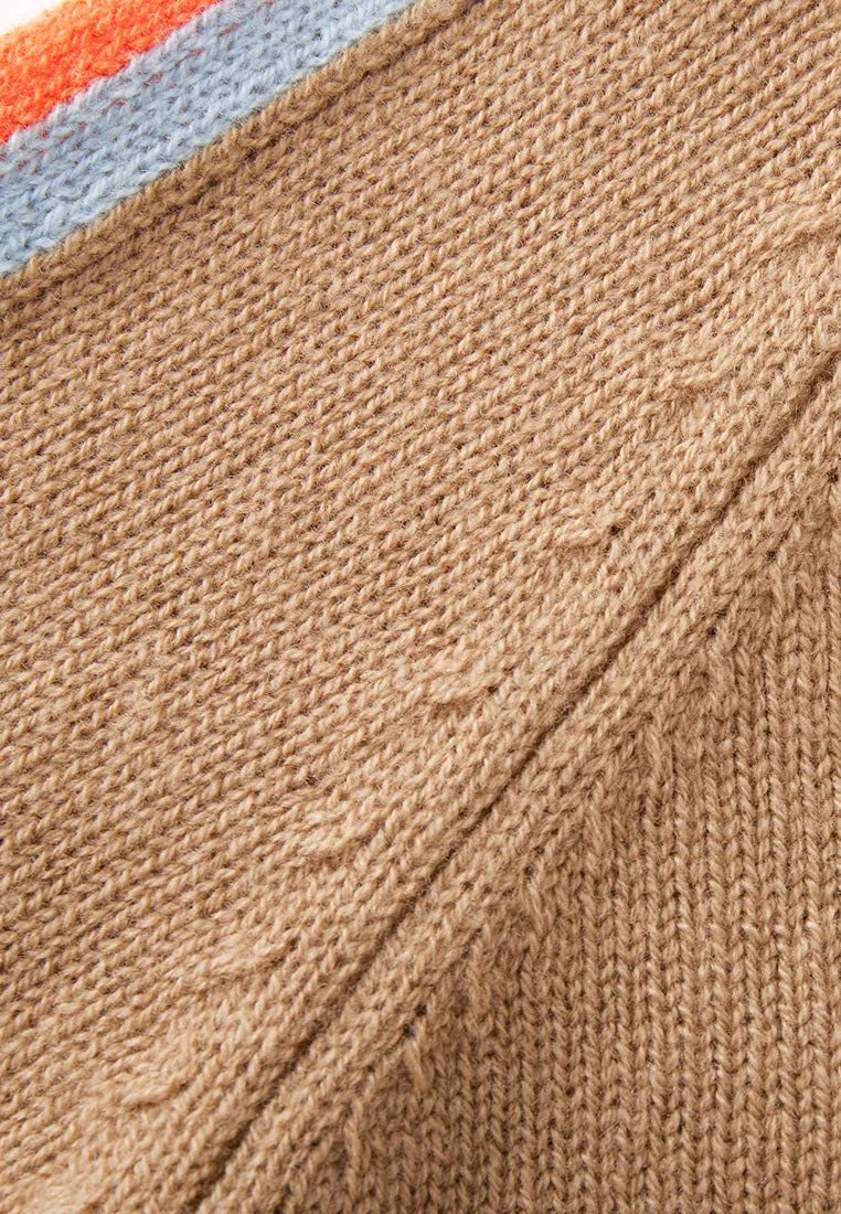 Khaki Stripe-detail Ribbed Trim Jumper