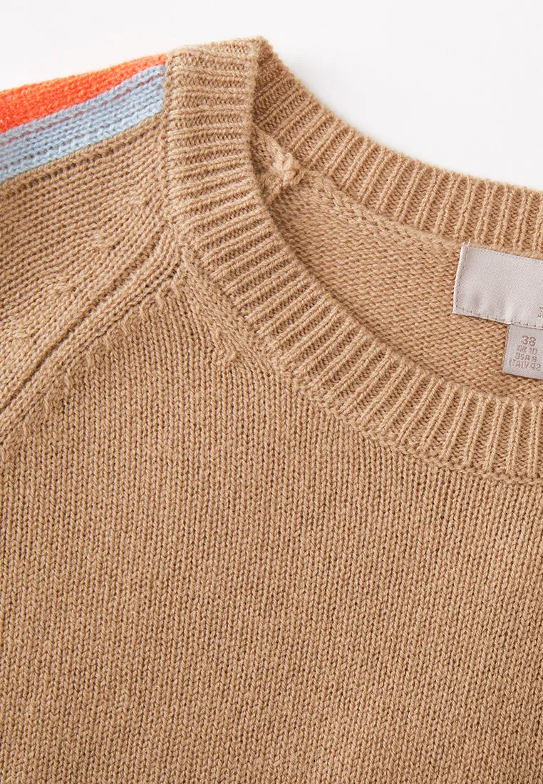 Khaki Stripe-detail Ribbed Trim Jumper