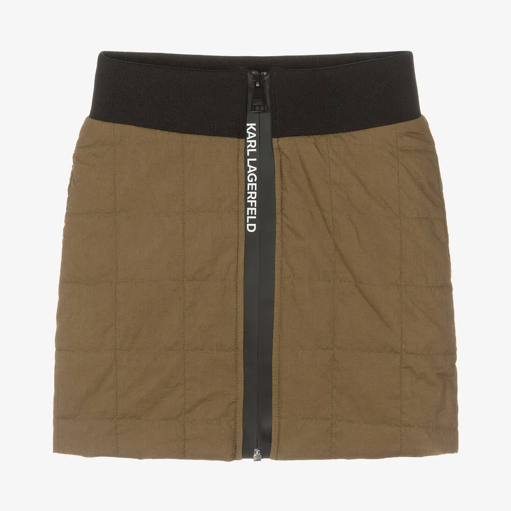 Khaki Zip Quilted Skirt