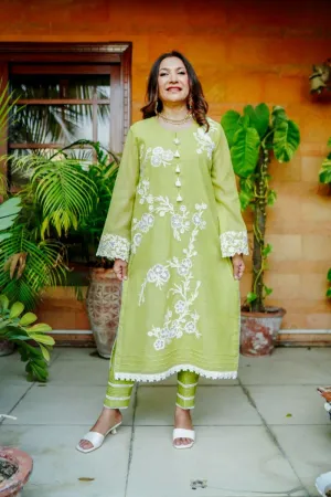 Khayal by Shaista Hasan - Lime luster - Silk - 3 Piece