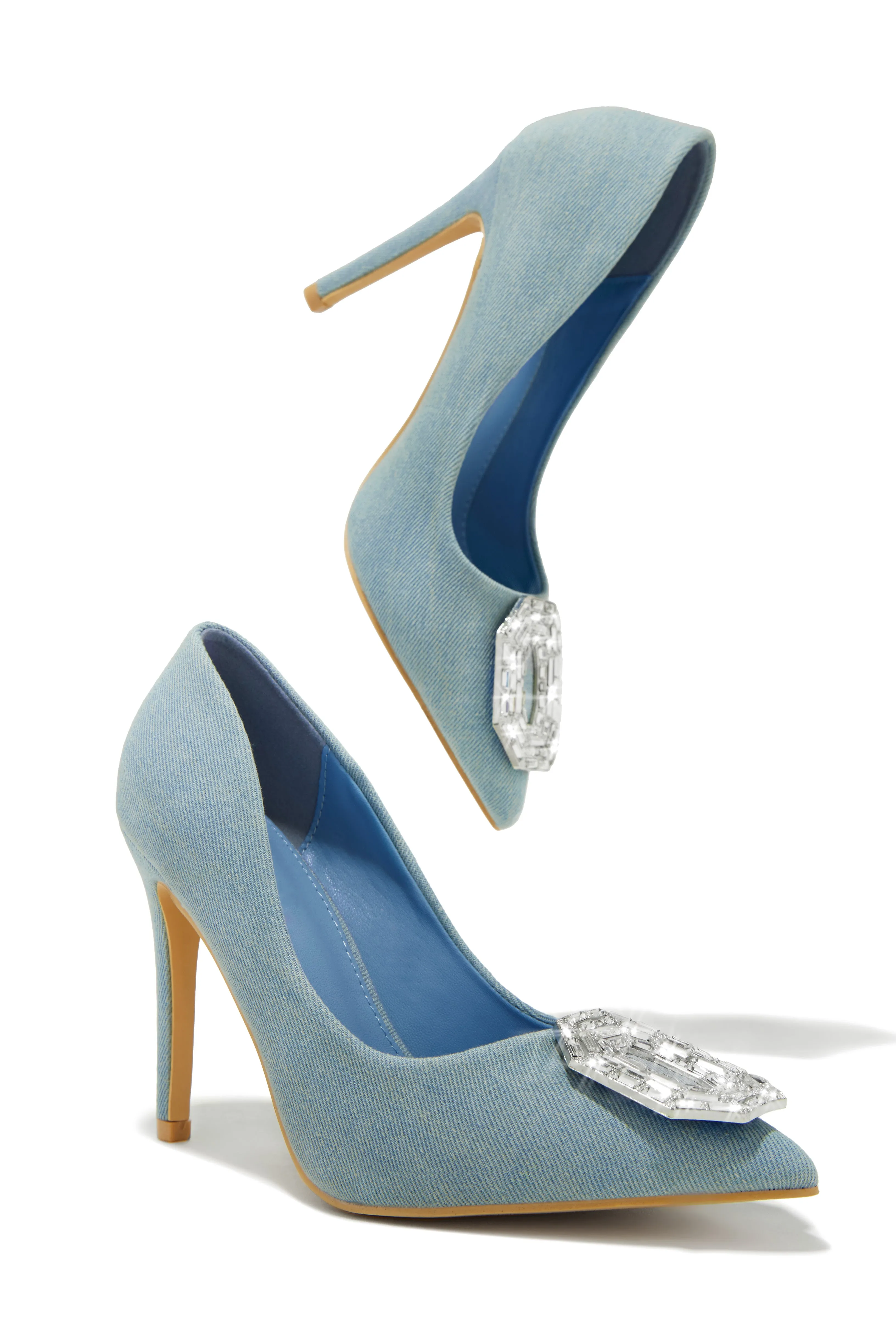 Kiara Embellished Pointed Toe Pumps - Denim