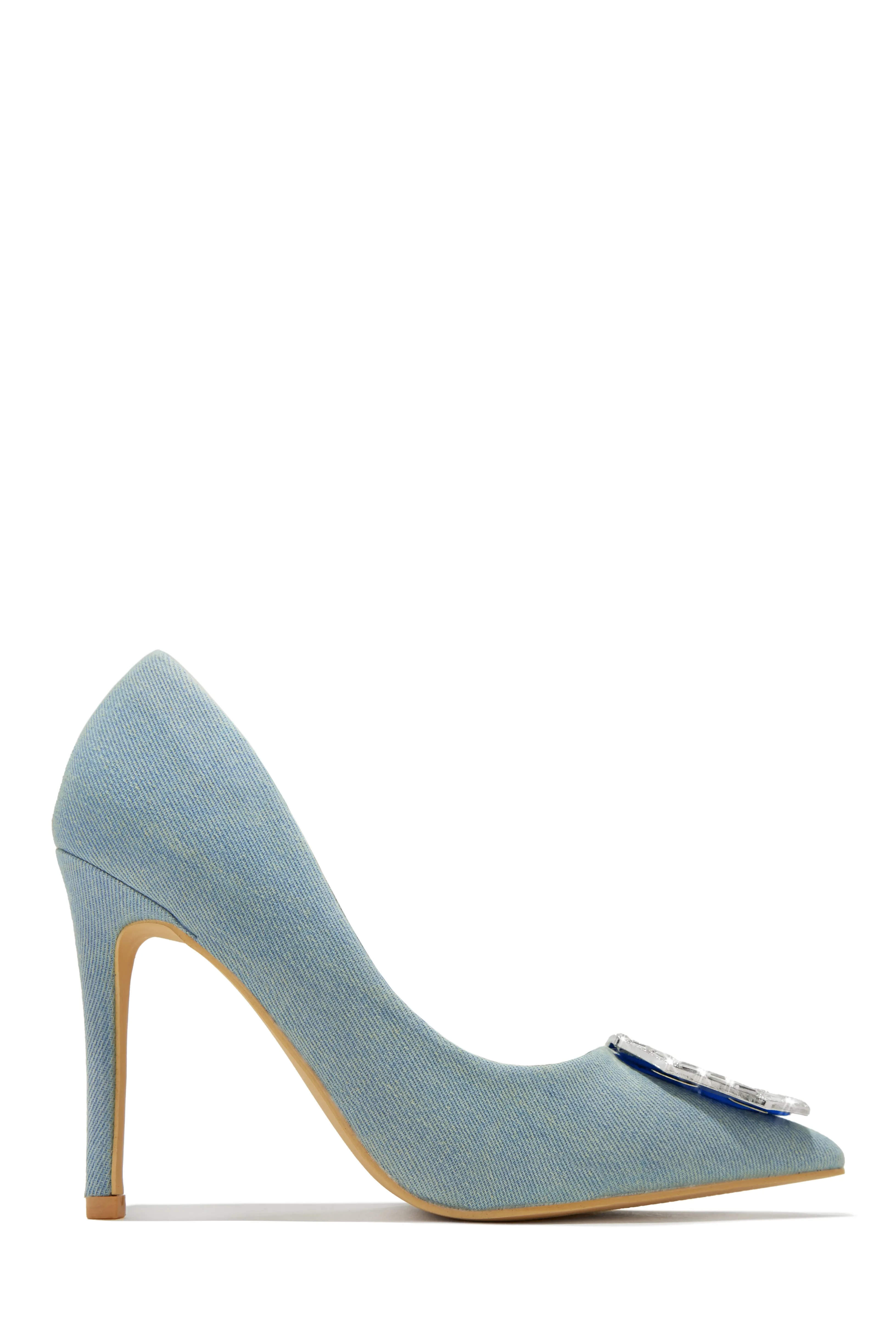 Kiara Embellished Pointed Toe Pumps - Denim