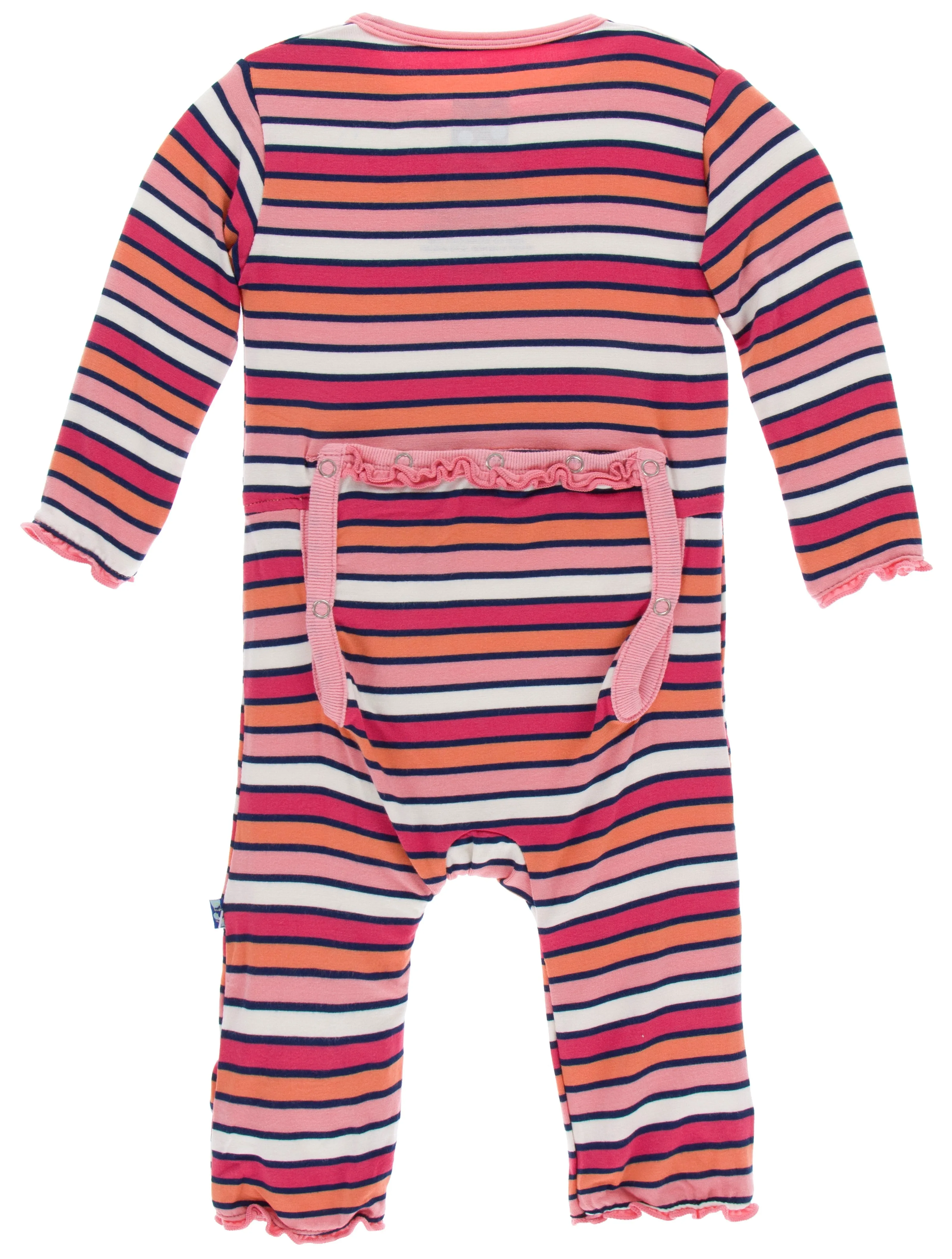 KicKee Pants Botany Red Ginger Stripe Muffin Ruffle Coverall with Zipper