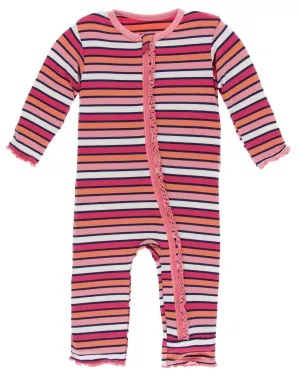 KicKee Pants Botany Red Ginger Stripe Muffin Ruffle Coverall with Zipper