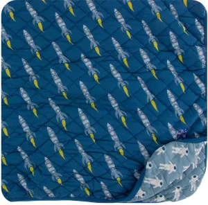 KicKee Pants Dusty Sky Astronaut/Twilight Rockets Quilted Toddler Blanket