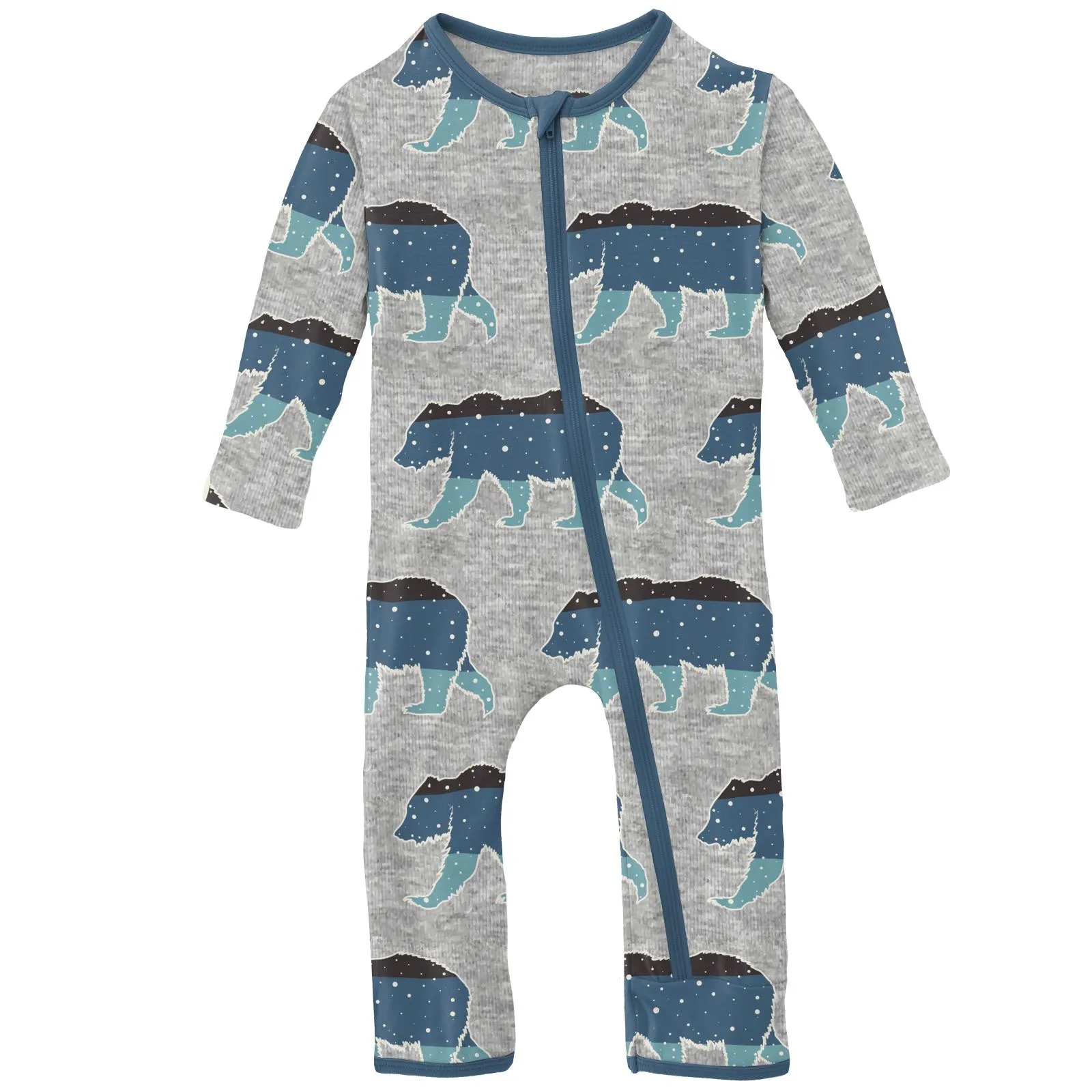 KicKee Pants Heather Mist Night Sky Bear Coverall with Zipper