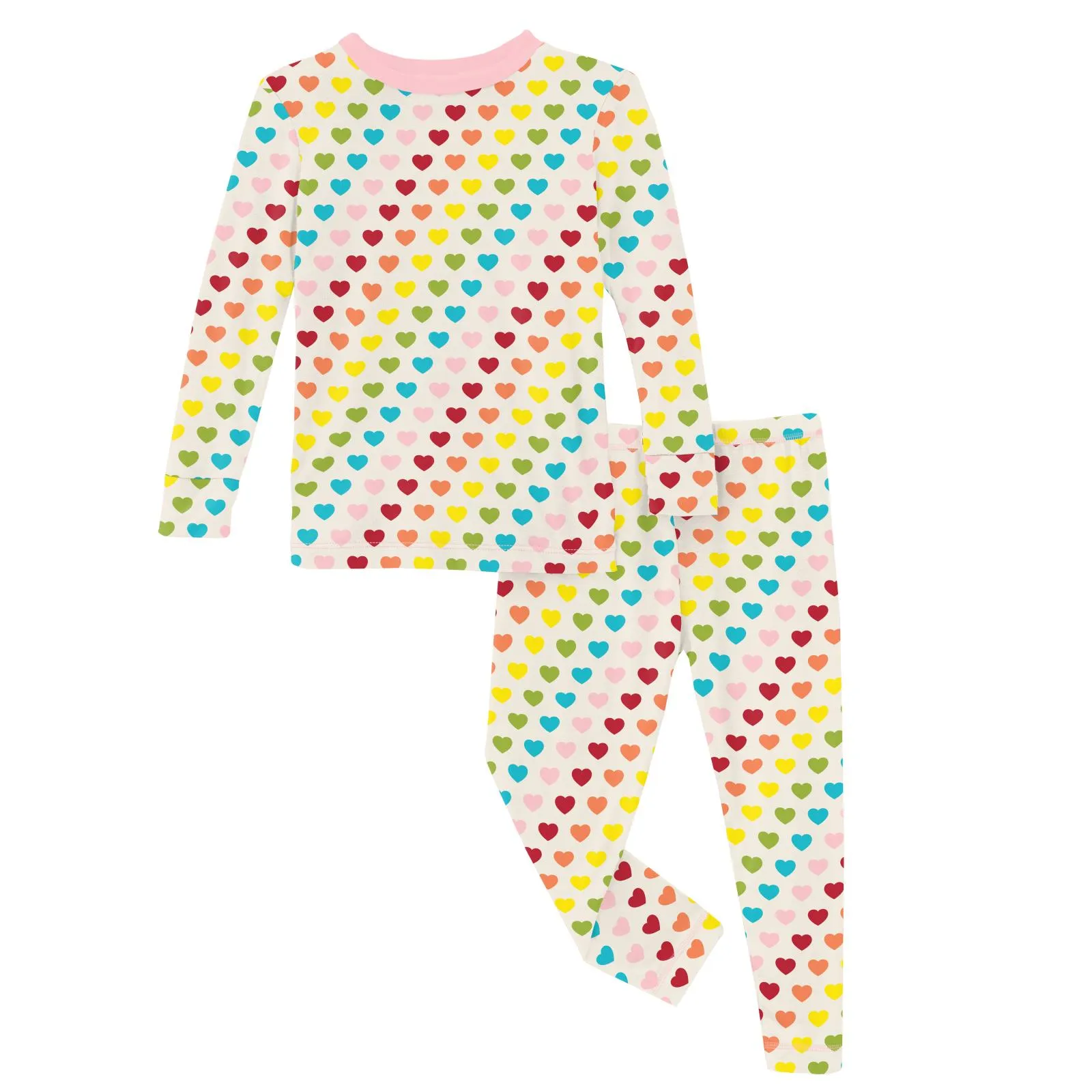 Kickee Pants Long Sleeve Pajama Set ~ Rainbow Hearts 2T