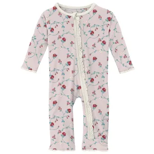 KicKee Pants Macaroon Floral Vines Muffin Ruffle Coverall with Zipper