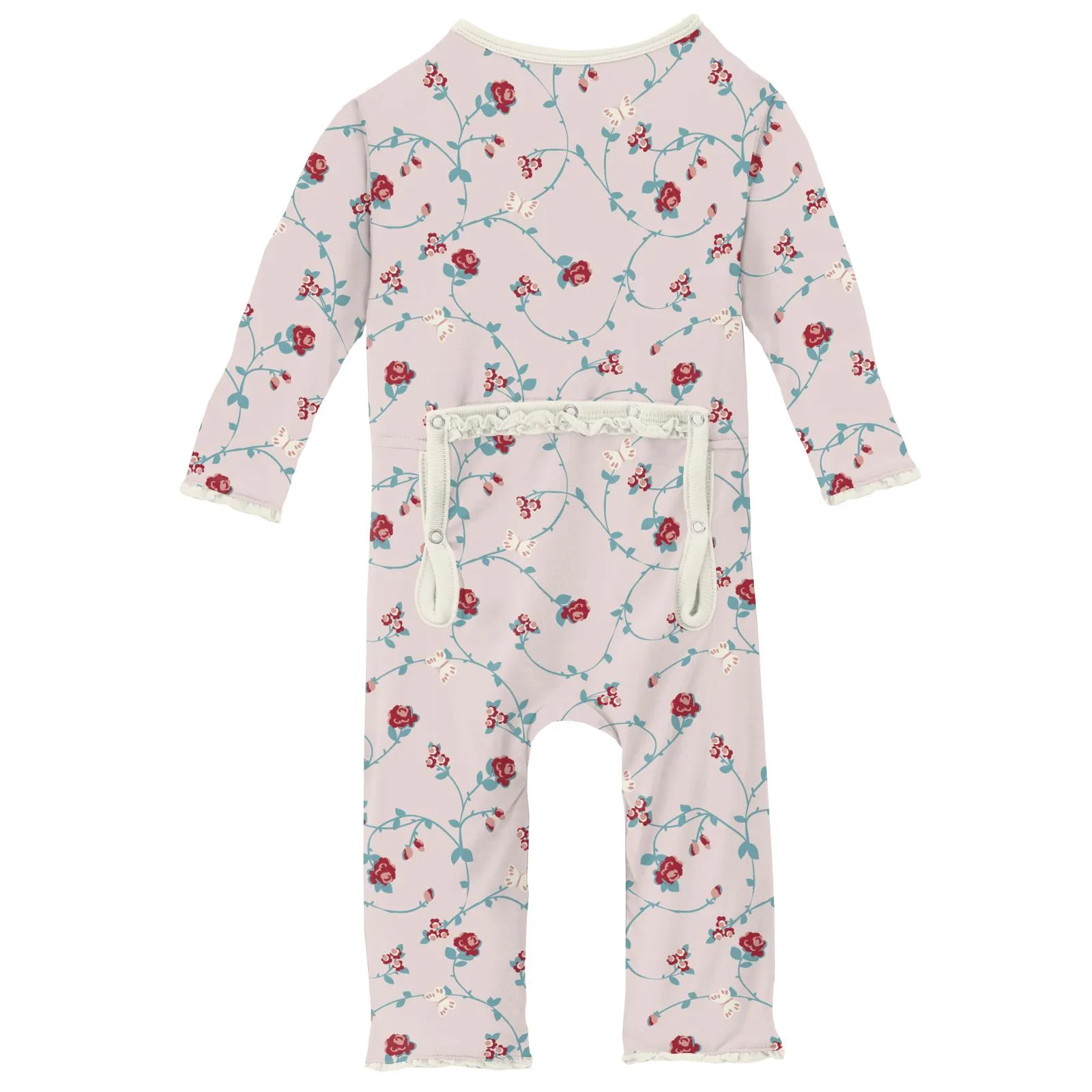 KicKee Pants Macaroon Floral Vines Muffin Ruffle Coverall with Zipper