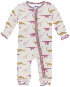 KicKee Pants Natural Sauropods Muffin Ruffle Coverall with Zipper