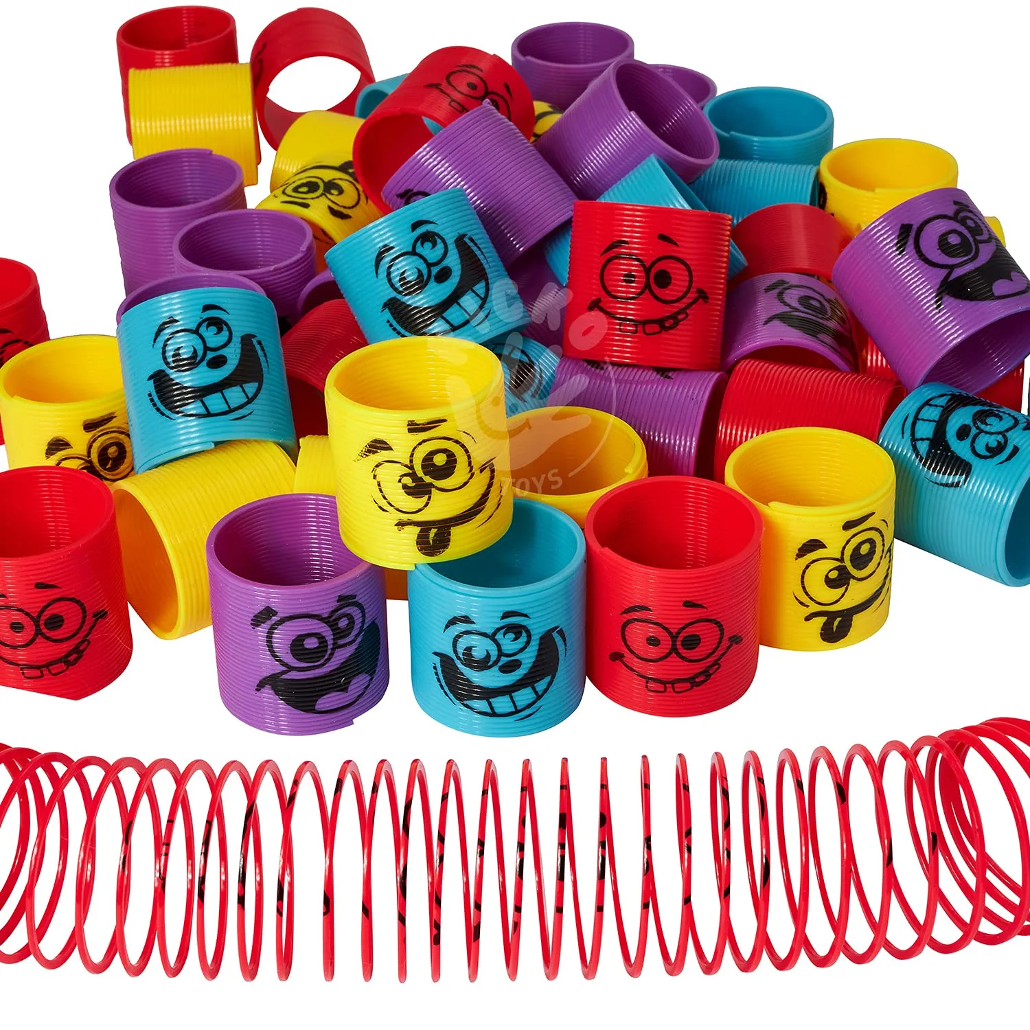 Kicko 50 Bulk Pack Toy Spring Coil - 1.38 Inch Assorted Emoji Silly Faces and Colors