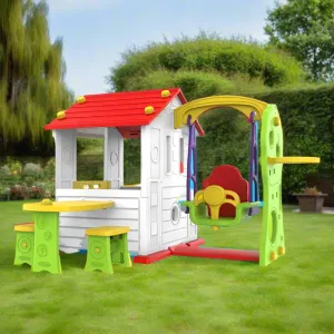 KIDS ACTIVITY PLAYHOUSE WITH SWING TABEL CHAIR & BASKETBALL