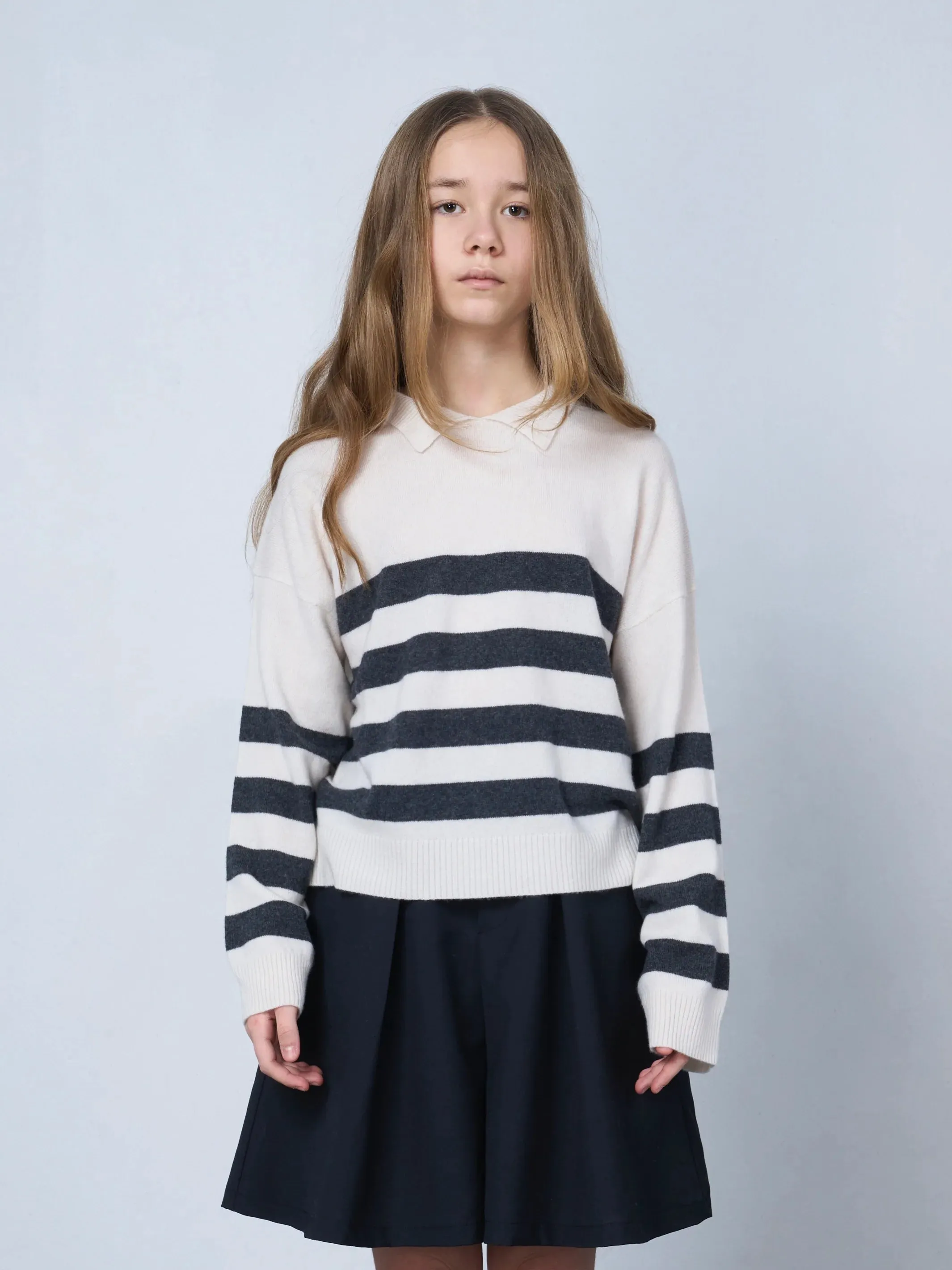 Kids' Cashmere Collared Polo Sweater Stripes